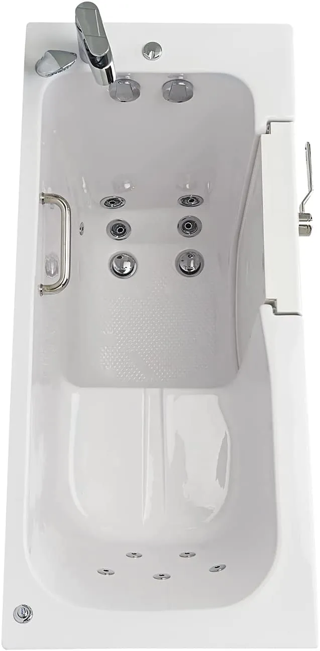 Ella's Bubbles OA2660HH-R Lounger Hydro Massage Acrylic Walk-In Bathtub with Heated Seat, Right Outward Swing Door, Thermostatic Faucet, Dual 2" Drains, 27" x 60" x 43", White