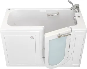 Ella's Bubbles OA2660HH-R Lounger Hydro Massage Acrylic Walk-In Bathtub with Heated Seat, Right Outward Swing Door, Thermostatic Faucet, Dual 2" Drains, 27" x 60" x 43", White