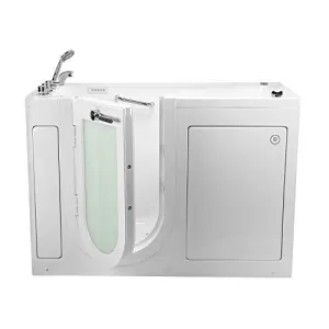 Ella's Bubbles OA2660M-L Lounger Microbubble Therapy Acrylic Walk-in Bathtub, Left Outward Swing Door, Thermostatic Faucet, Dual 2" Drains, 27" x 60" x 43", White