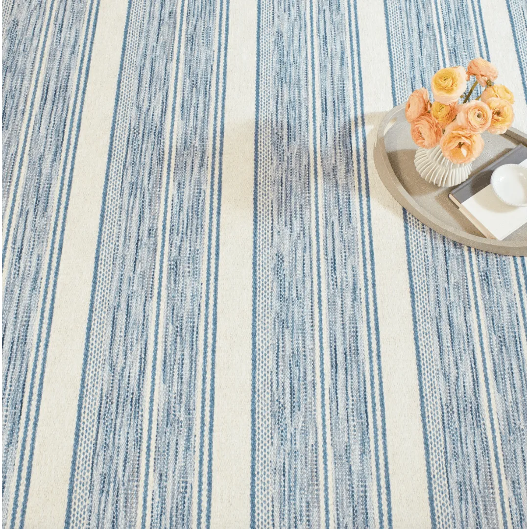 Ellington Stripe Blue Machine Washable Rug