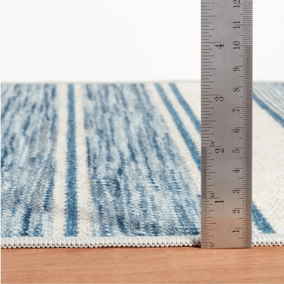 Ellington Stripe Blue Machine Washable Rug