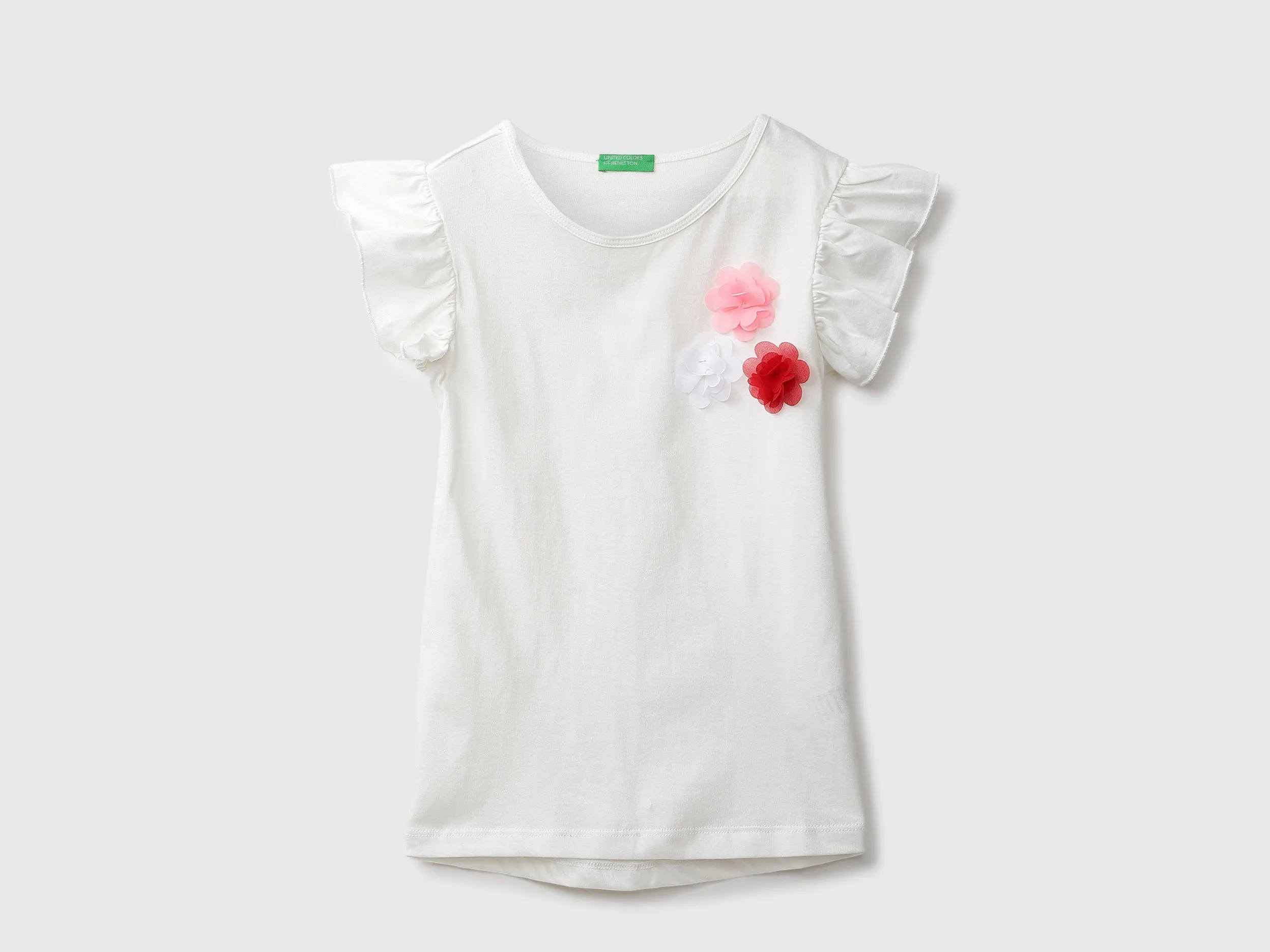 Floral Applique White Top