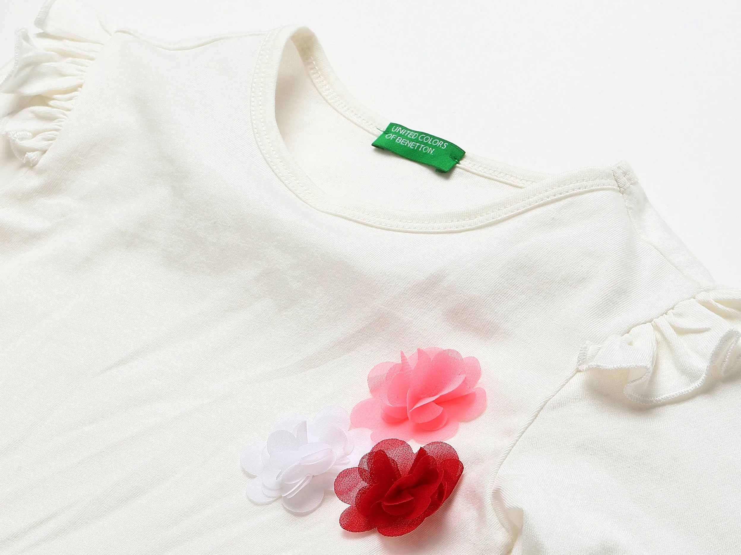 Floral Applique White Top
