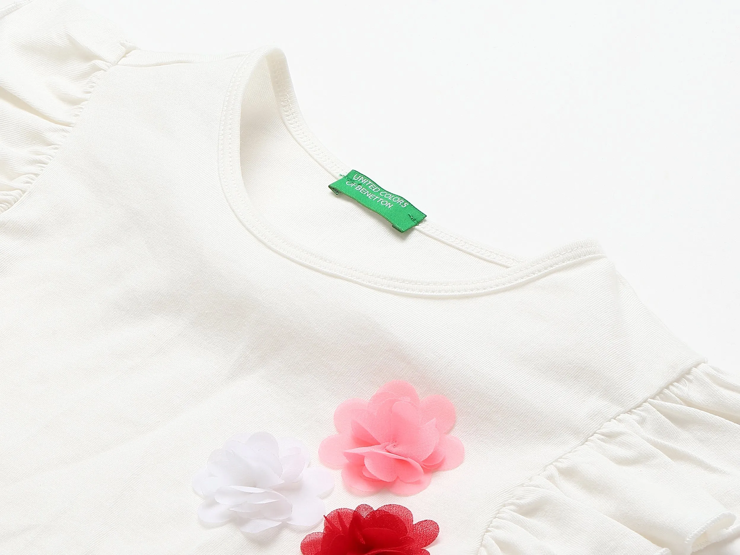 Floral Applique White Top
