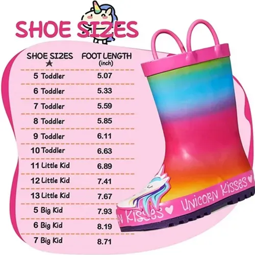 Girl Rain Boots Rubber Red Unicorn Kids Shoes - KKOMFORME