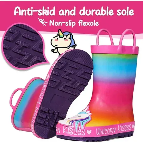 Girl Rain Boots Rubber Red Unicorn Kids Shoes - KKOMFORME