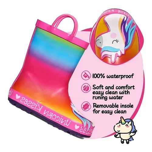 Girl Rain Boots Rubber Red Unicorn Kids Shoes - KKOMFORME