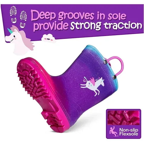 Girls Light Rain Boots Fly Uncorns Kids Shoes - KKOMFORME
