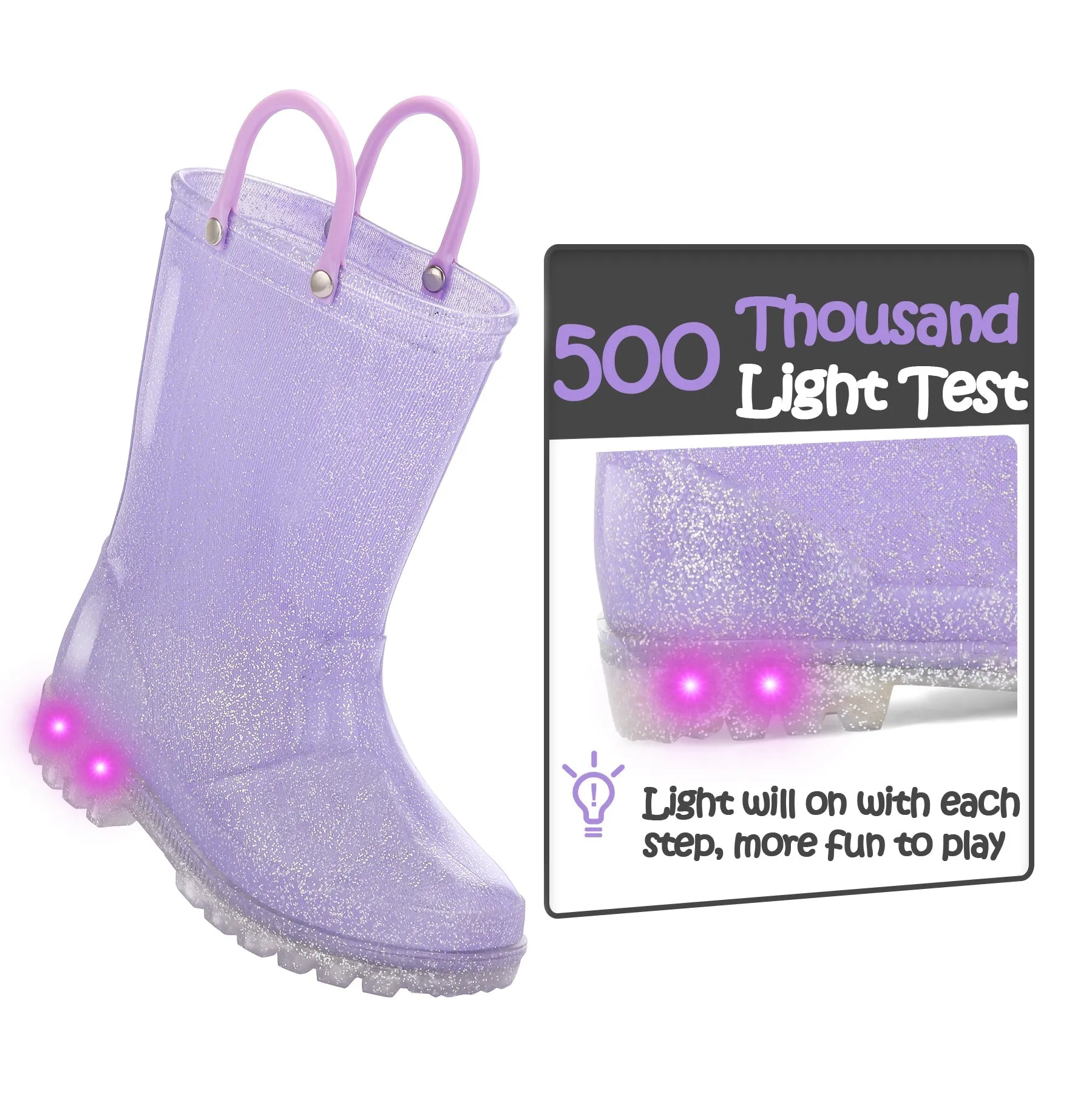Glitter Easy-On Handle Kids Rain Boots