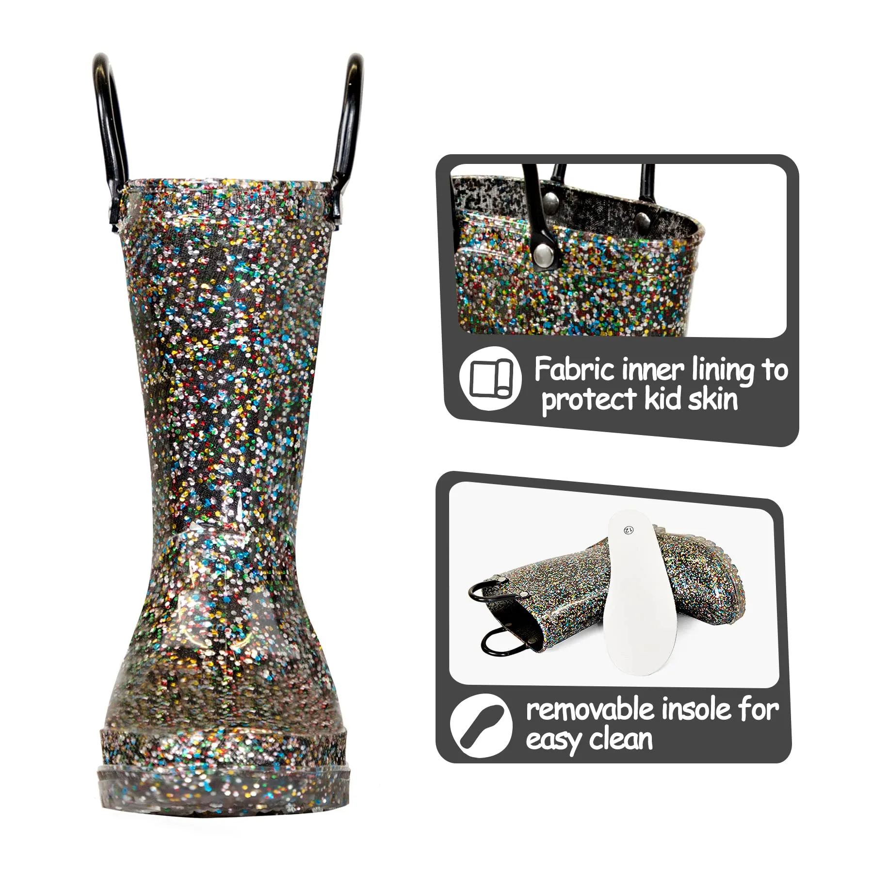 Glitter Easy-On Handle Kids Rain Boots