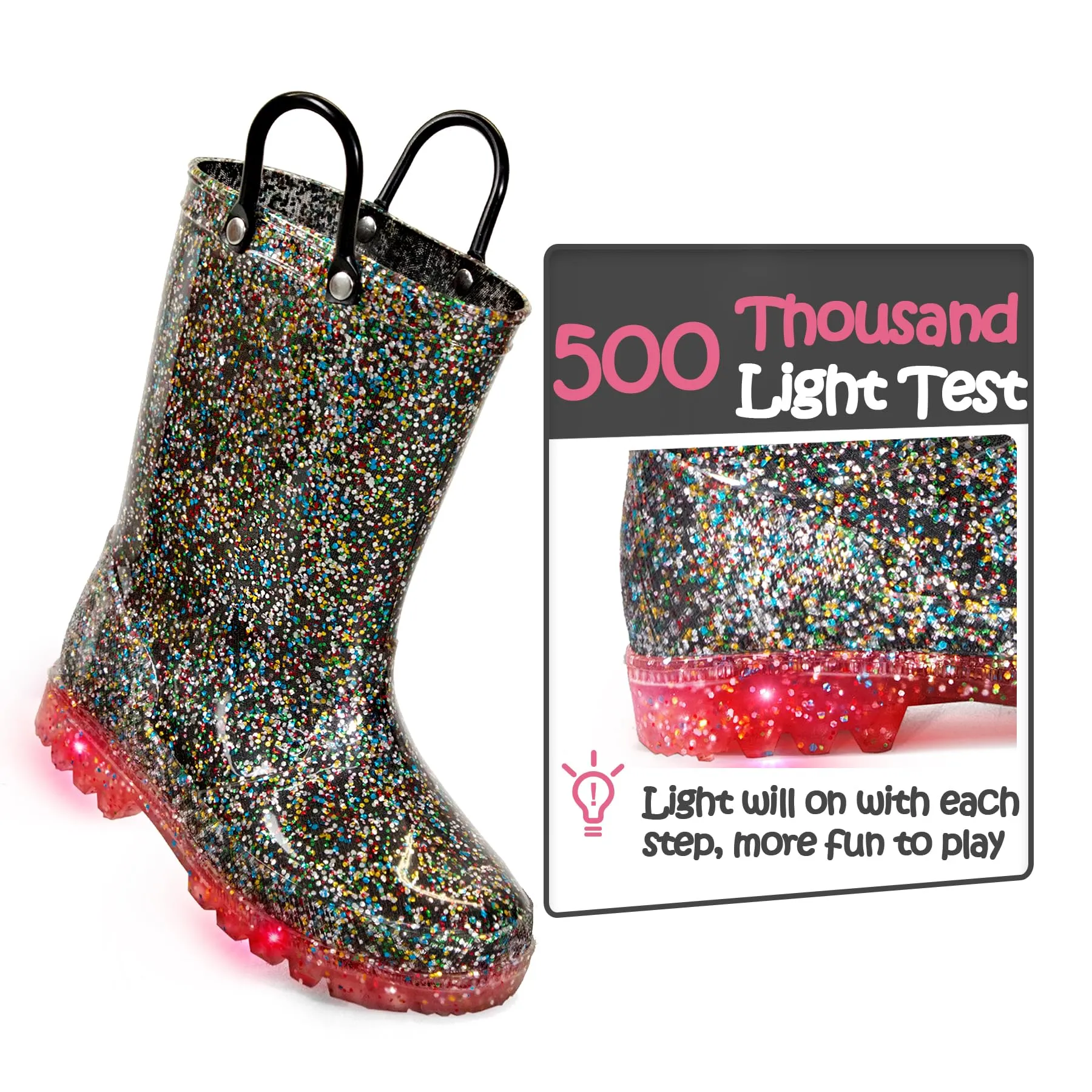 Glitter Easy-On Handle Kids Rain Boots