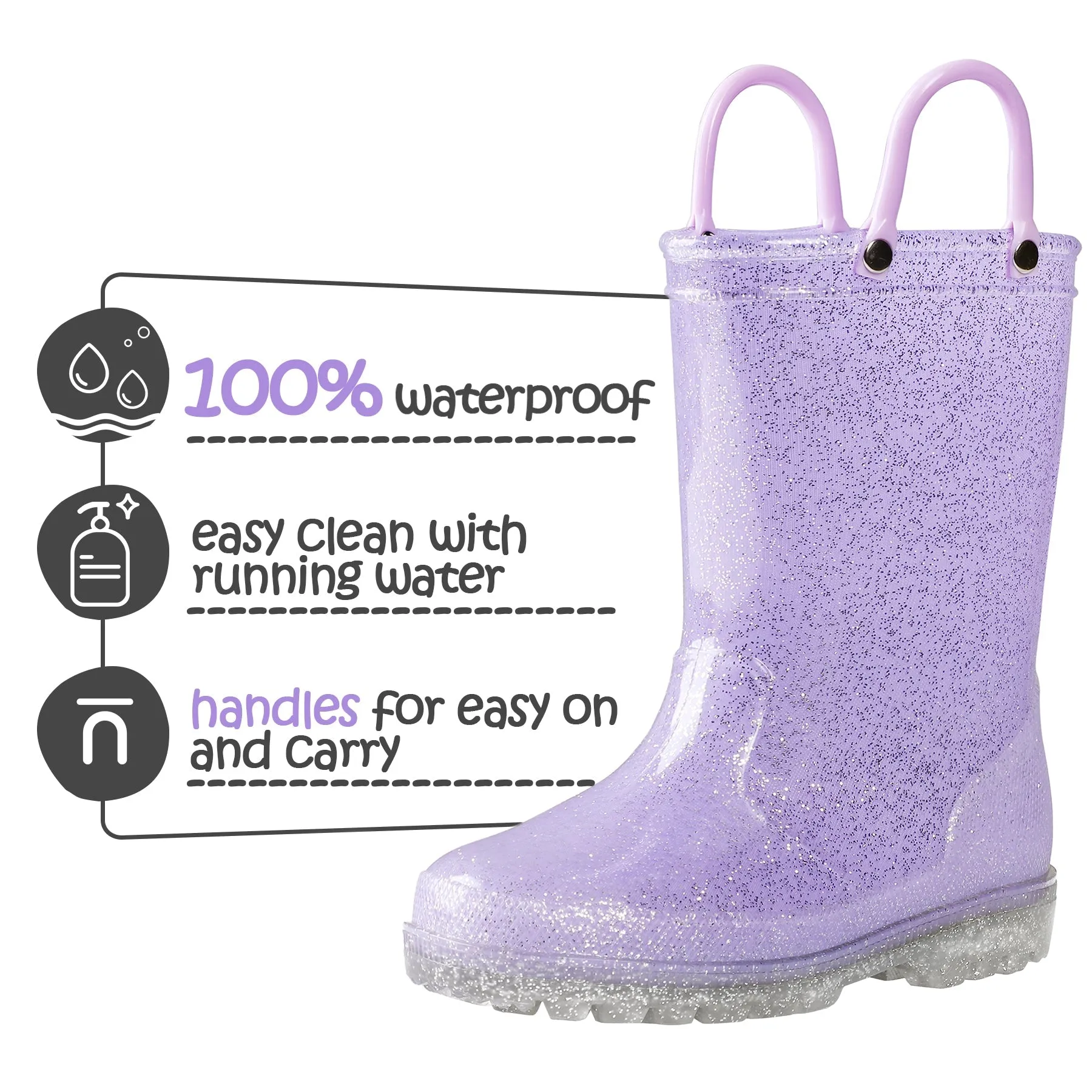 Glitter Easy-On Handle Kids Rain Boots
