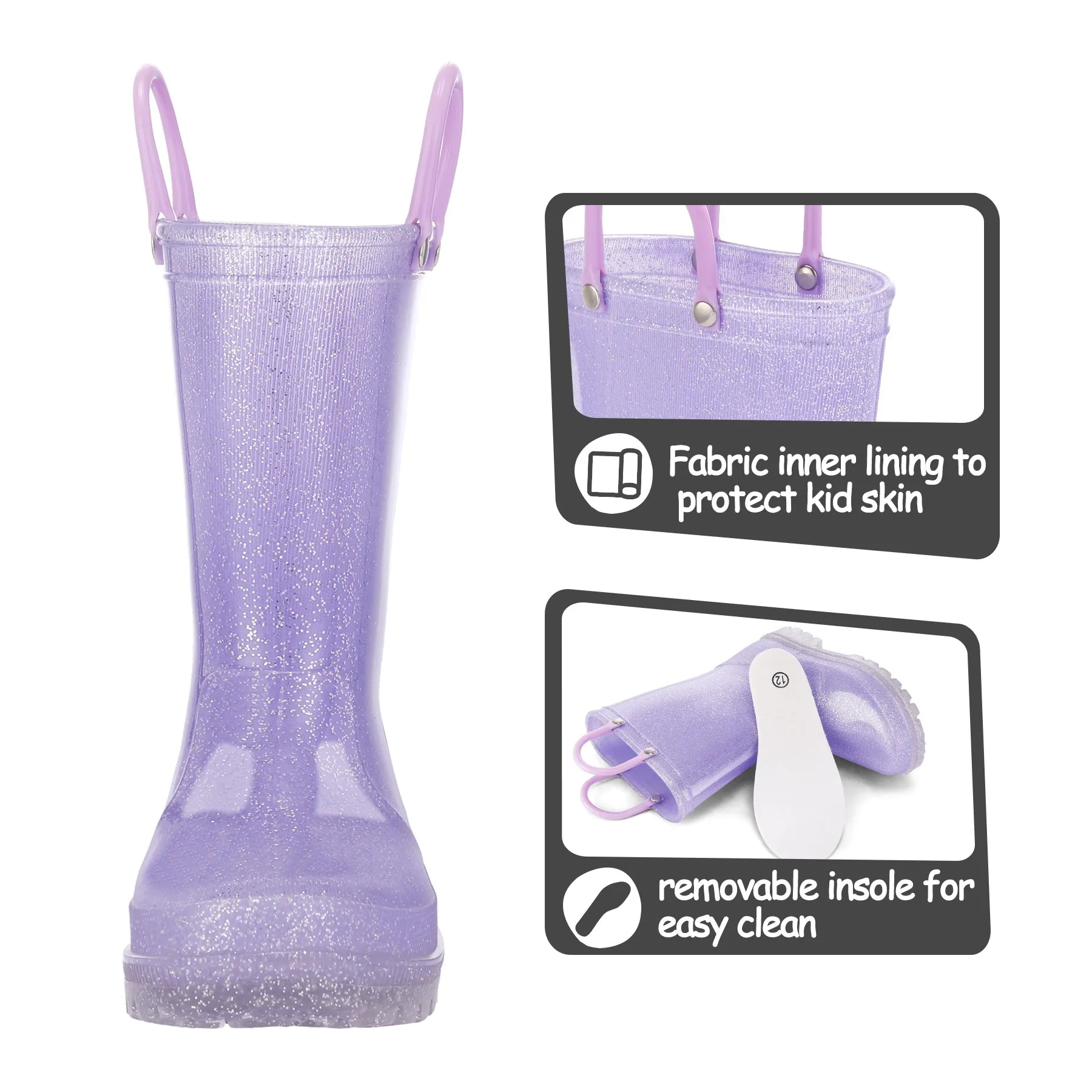 Glitter Easy-On Handle Kids Rain Boots