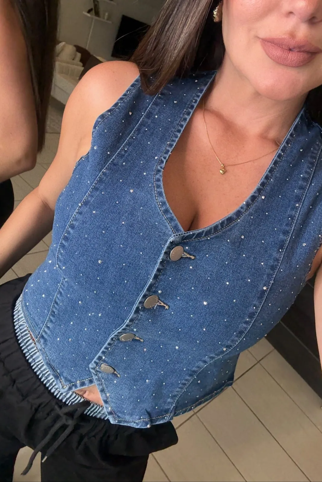 Glitter Rain Denim Vest Top