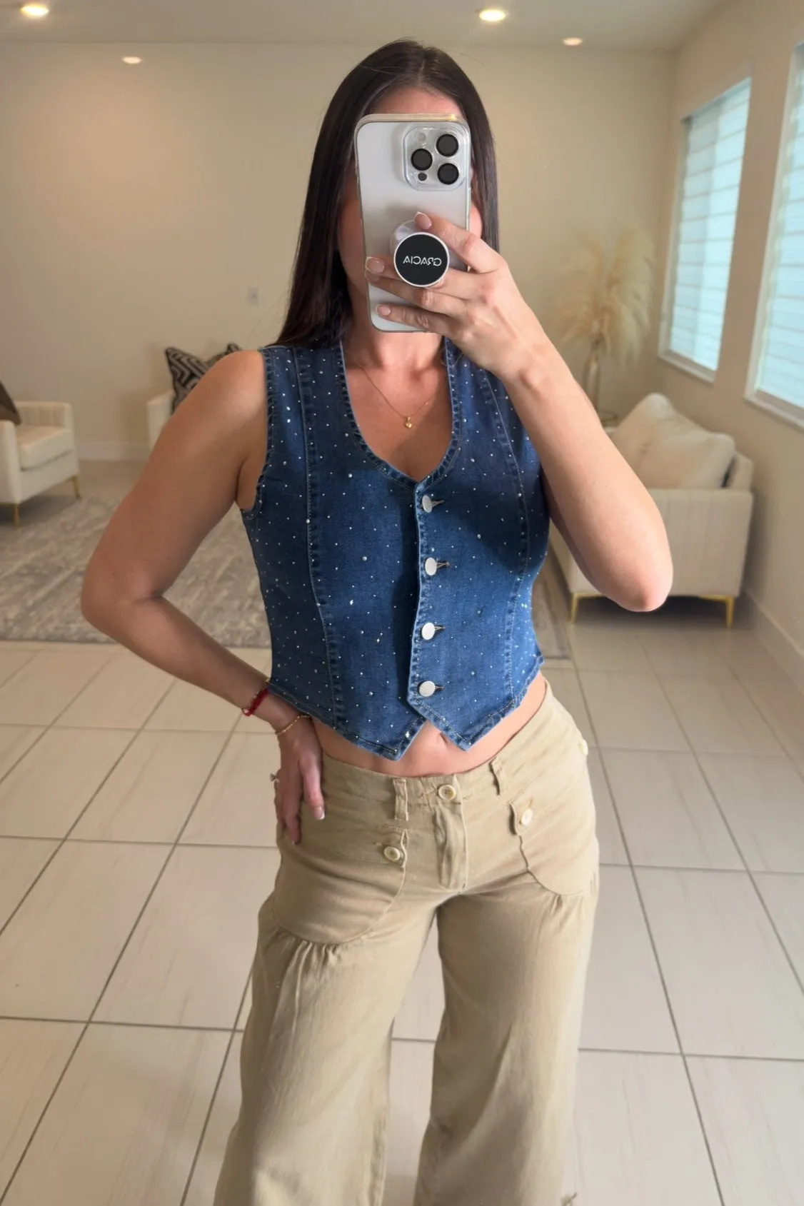 Glitter Rain Denim Vest Top