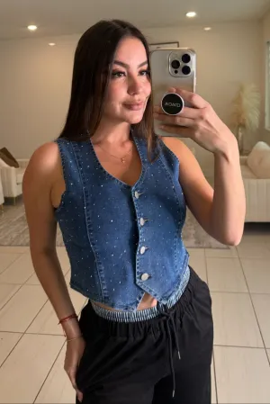 Glitter Rain Denim Vest Top