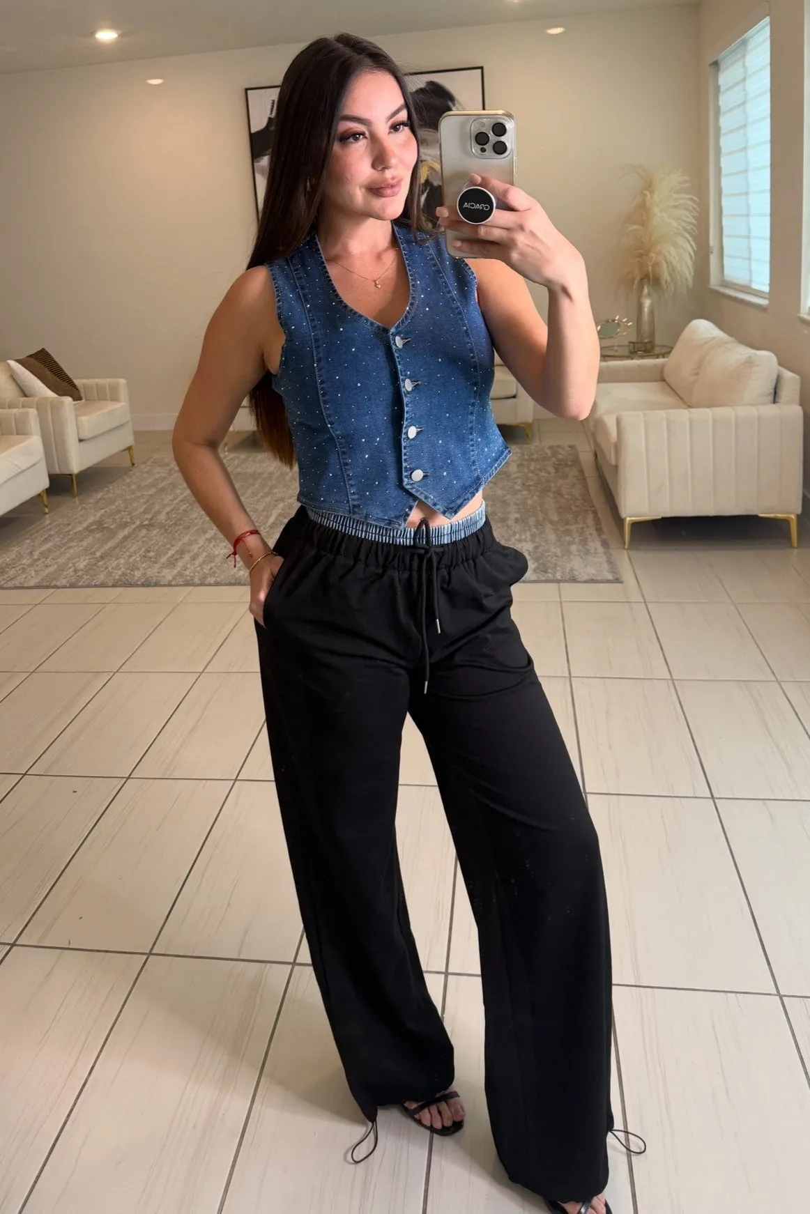 Glitter Rain Denim Vest Top
