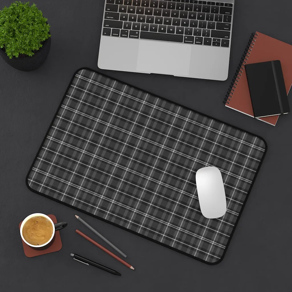 Gray and Black Plaid Desk Mat For Laptop or Keyboard and Mouse