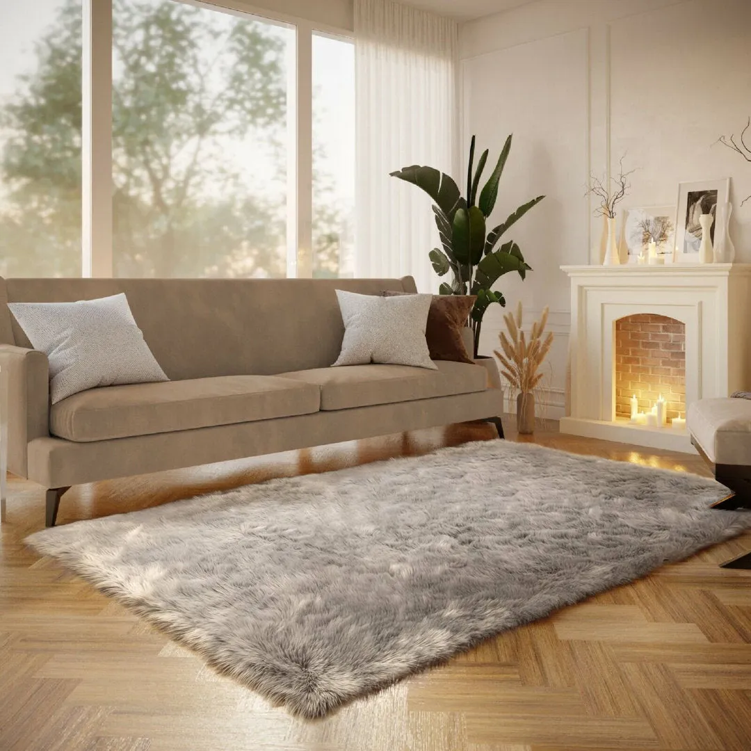Haja Handmade Shag Faux Sheepskin Gray Area Rug Everly Quinn Rug Size: Rectangle 5' x 8'