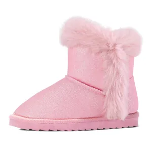 Hook and Loop Pink Glitter Snow Boots