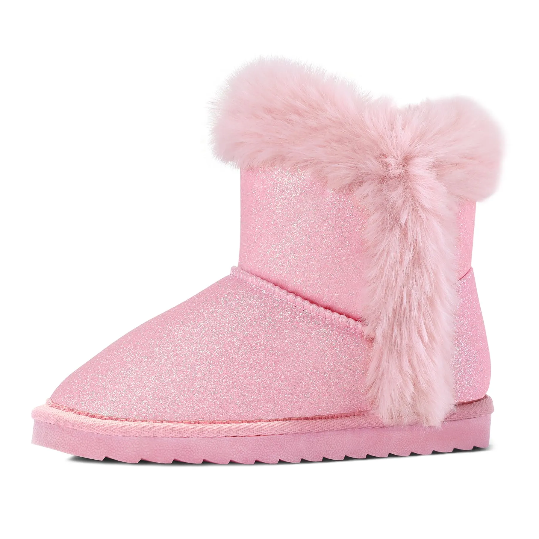 Hook and Loop Pink Glitter Snow Boots