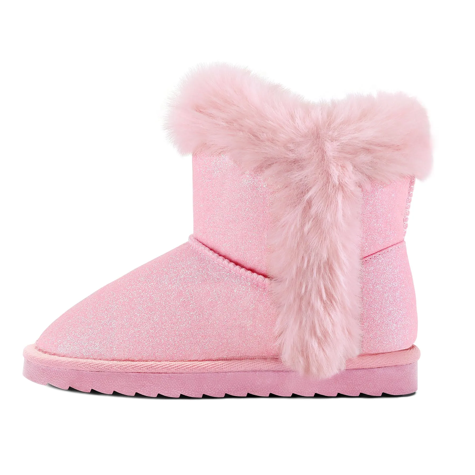 Hook and Loop Pink Glitter Snow Boots