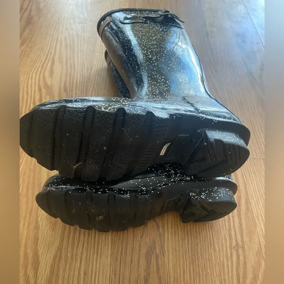 Hunter Black Sparkle Rain Boots Kids 4/5
