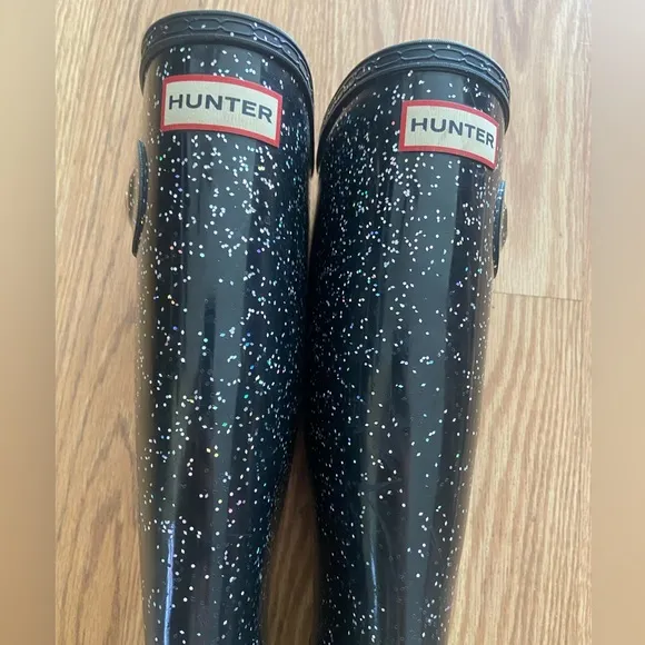 Hunter Black Sparkle Rain Boots Kids 4/5