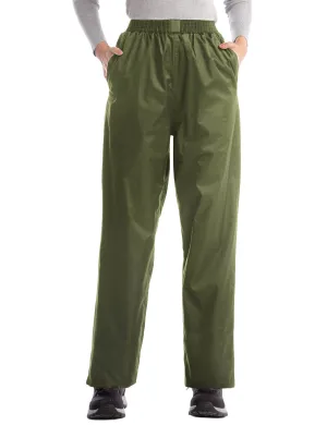 iCreek Women's Rain Pants Waterproof Hiking Pants Windproof Lightweight Over Pants Work Rain Outdoor for Golf, Fishing(Army Green With Pocket)
