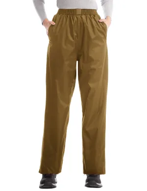 iCreek Women's Rain Pants Waterproof Hiking Pants Windproof Lightweight Over Pants Work Rain Outdoor for Golf, Fishing(Brown With Pocket)