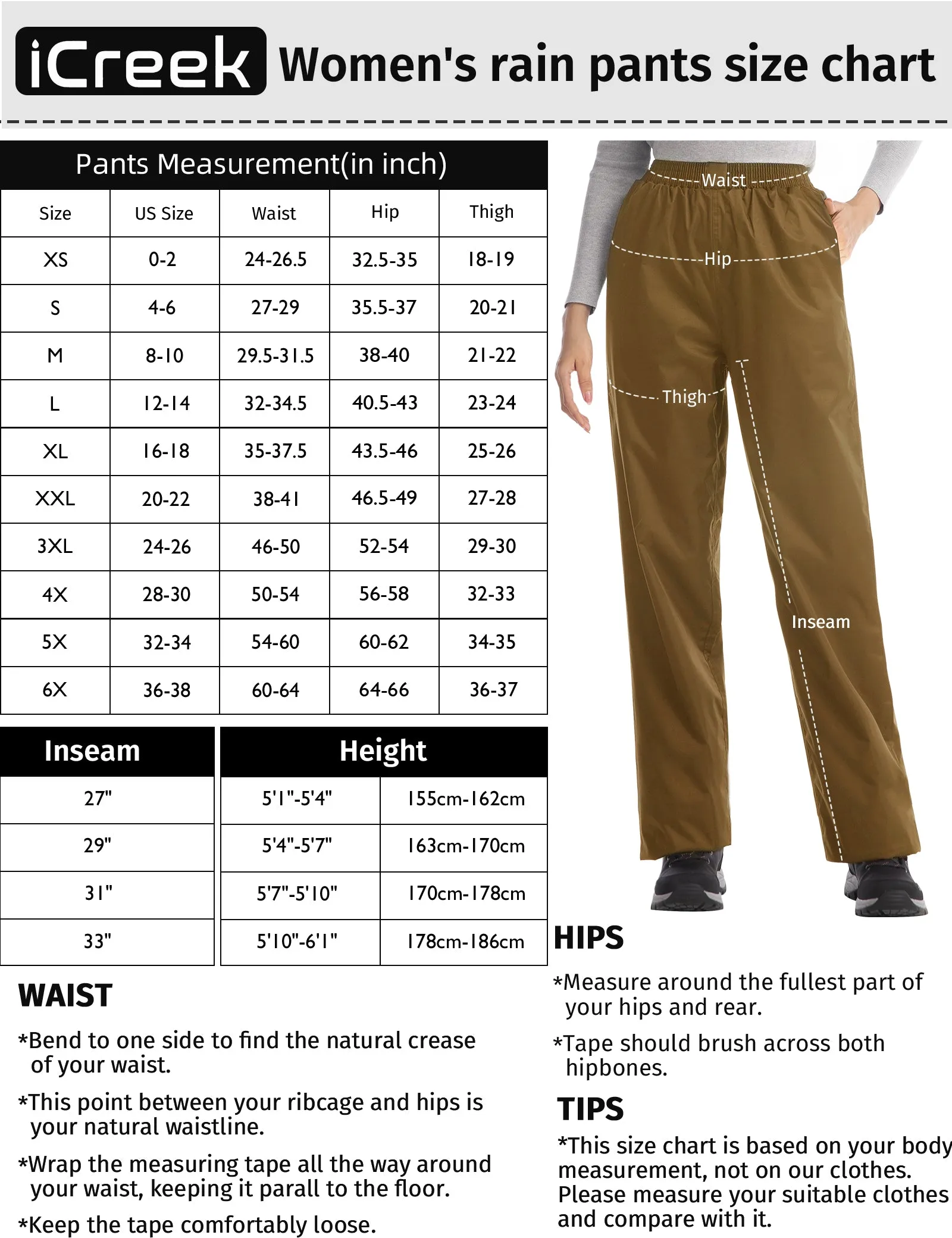 iCreek Women's Rain Pants Waterproof Hiking Pants Windproof Lightweight Over Pants Work Rain Outdoor for Golf, Fishing(Brown With Pocket)