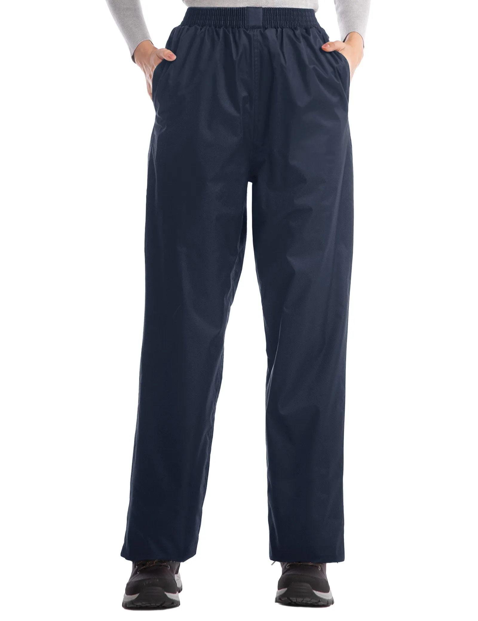 iCreek Women's Rain Pants Waterproof Hiking Pants Windproof Lightweight Over Pants Work Rain Outdoor for Golf, Fishing(Navy Blue With Pocket)