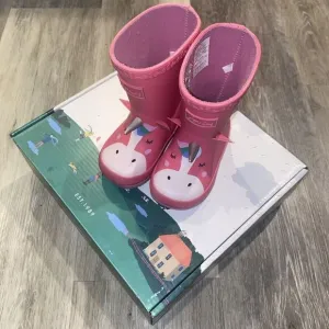 JOULES GIRL'S BABY WELLY PRINT UNICORN PINK RAIN BOOTS SIZE 5