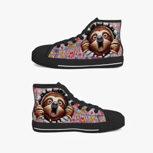 Kid’s High-Top Canvas Shoes-Black Girls' High-Top cartoon Sloth Canvas Shoes