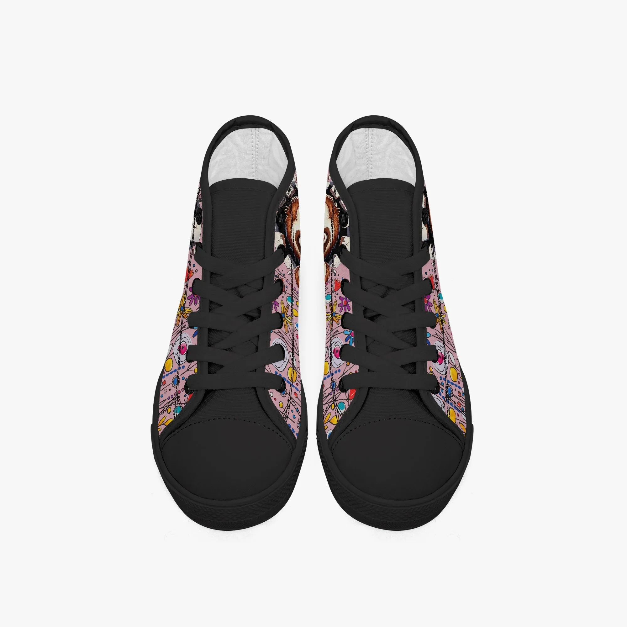 Kid’s High-Top Canvas Shoes-Black Girls' High-Top cartoon Sloth Canvas Shoes