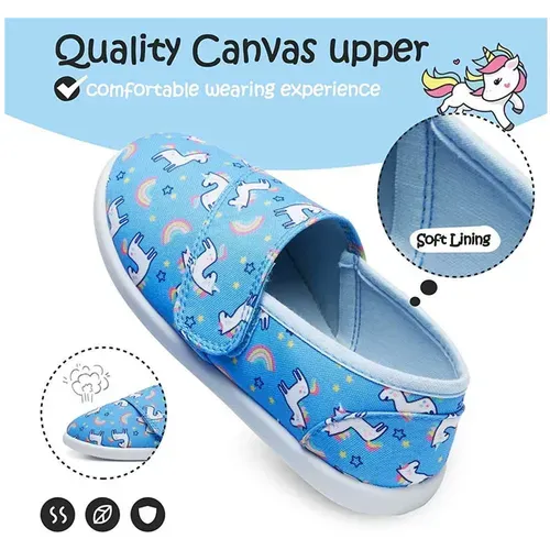 Kids Loafer Flat Slip On Canvas Sneakers Blue Unicorn - KKOMFORME