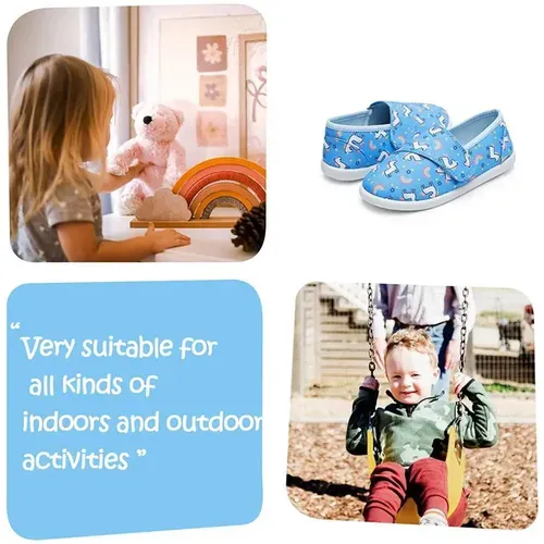 Kids Loafer Flat Slip On Canvas Sneakers Blue Unicorn - KKOMFORME