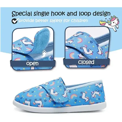 Kids Loafer Flat Slip On Canvas Sneakers Blue Unicorn - KKOMFORME