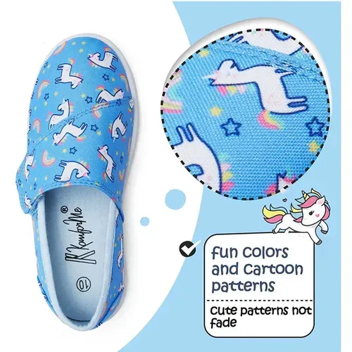 Kids Loafer Flat Slip On Canvas Sneakers Blue Unicorn - KKOMFORME