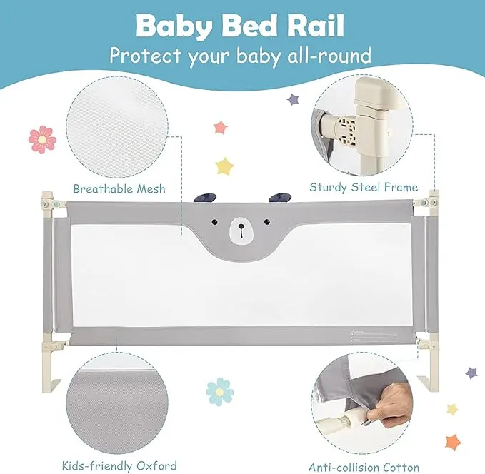 Kids Pull-Down Safety Bed Rail - 1.8 Meter (Grey)