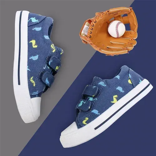 Kids Sneakers Boy and Girl Canvas Shoes Blue Dinosaurs - KKOMFORME