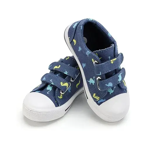 Kids Sneakers Boy and Girl Canvas Shoes Blue Dinosaurs - KKOMFORME