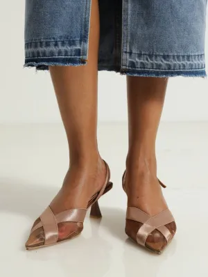 Low Shaped Court Heel With Satin Ribbon - Bronze