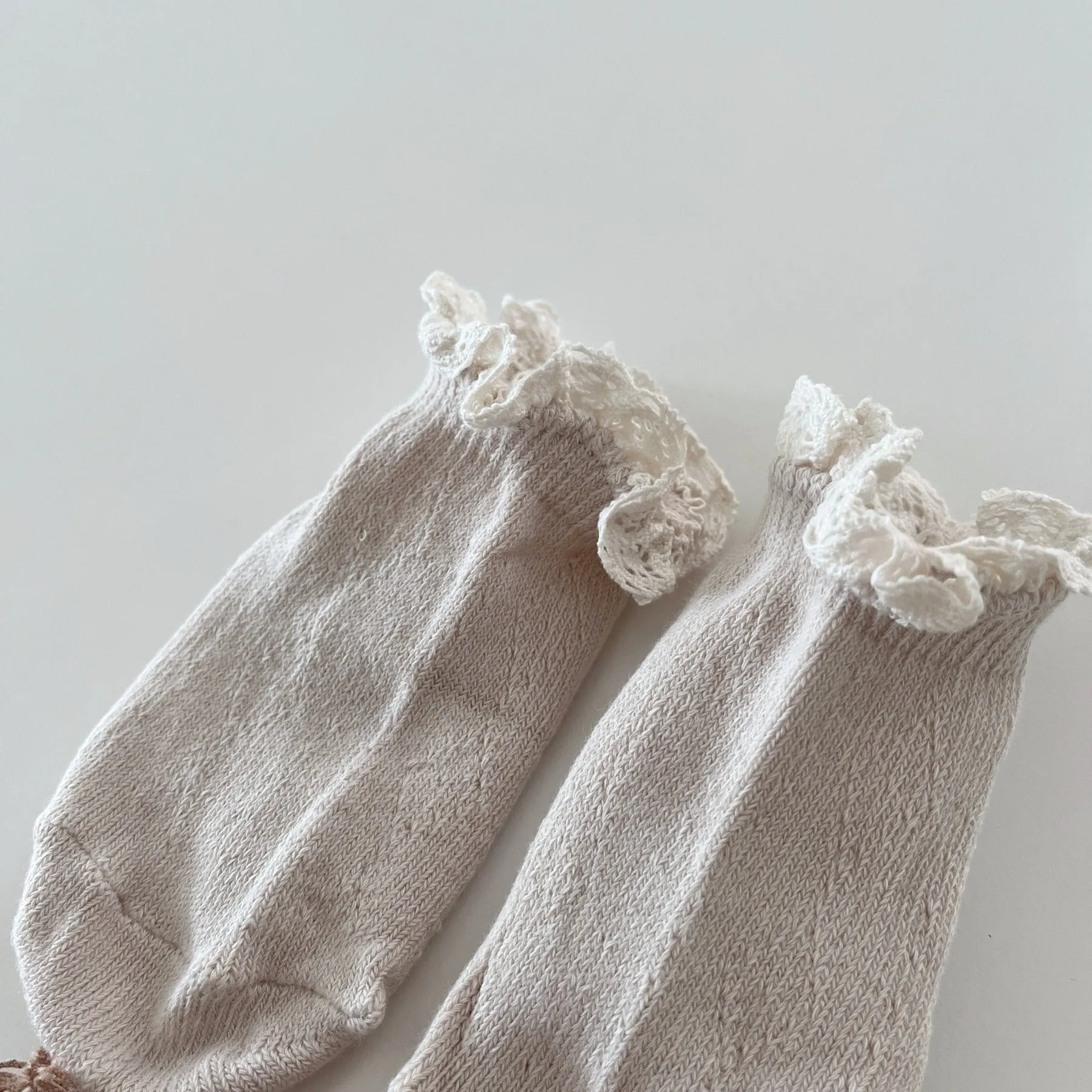 Lucy Eyelet Laced Socks, Light Beige