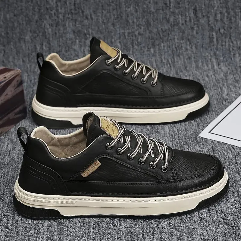 Men Leather High-Top Skateboarding Shoes Men's Jogging Sneakers Male Non-Slip Sport Walking Trainers Youth Student Footwear