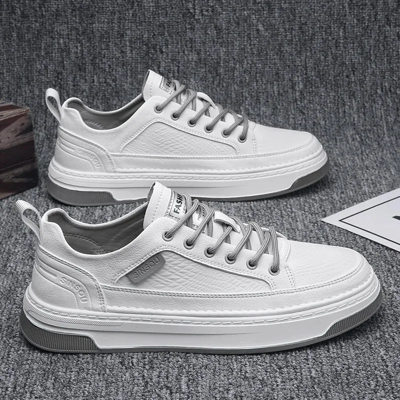 Men Leather High-Top Skateboarding Shoes Men's Jogging Sneakers Male Non-Slip Sport Walking Trainers Youth Student Footwear