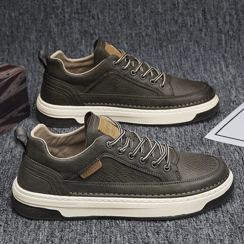 Men Leather High-Top Skateboarding Shoes Men's Jogging Sneakers Male Non-Slip Sport Walking Trainers Youth Student Footwear
