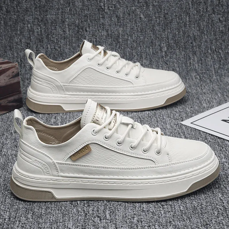Men Leather High-Top Skateboarding Shoes Men's Jogging Sneakers Male Non-Slip Sport Walking Trainers Youth Student Footwear