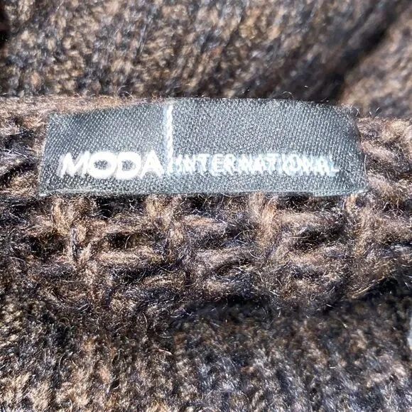 Moda International Brown Cowl Neck Semi Sheer Thick Knit Sweater Dress