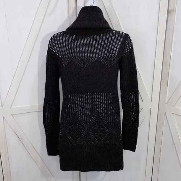 Moda International Brown Cowl Neck Semi Sheer Thick Knit Sweater Dress
